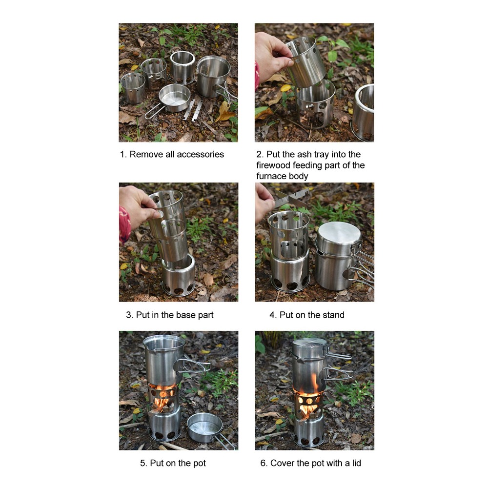 Camping Cooking Pot - Duurzame roestvrijstalen campingkookset met antislipondersteuning en