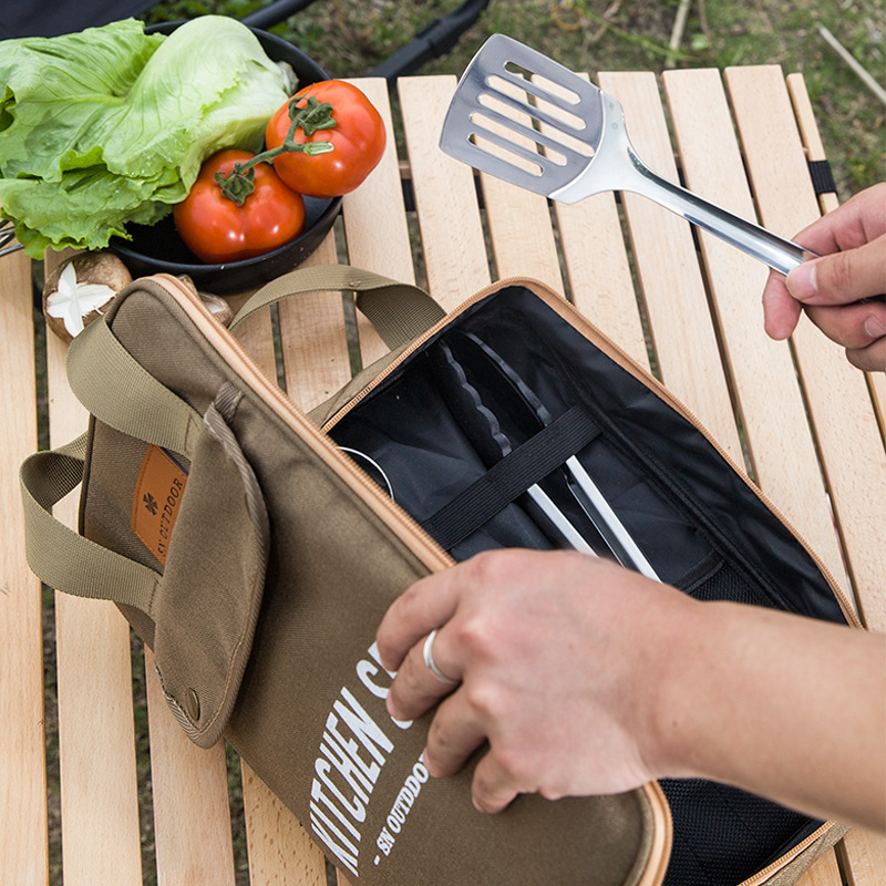 Camping Cooking Kitchen Set - 8-delige campingkeukenset met draagtas, outdoor reisbestek