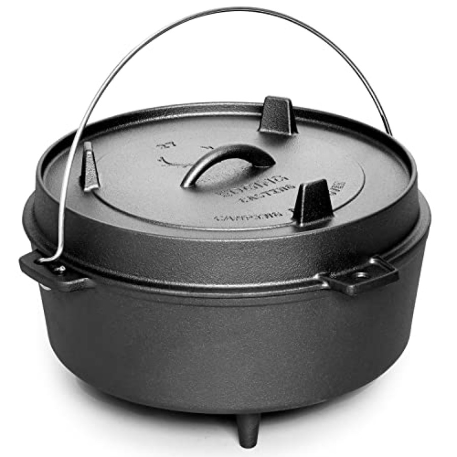 Camp Dutch Oven Cast - Voorgekruide gietijzeren Dutch oven met deksel,