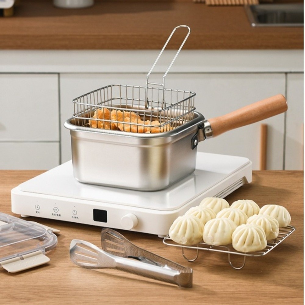 Camping Cooking Kitchen Set - Draagbare roestvrijstalen koekenpan vierkante vorm antiaanbaklaag