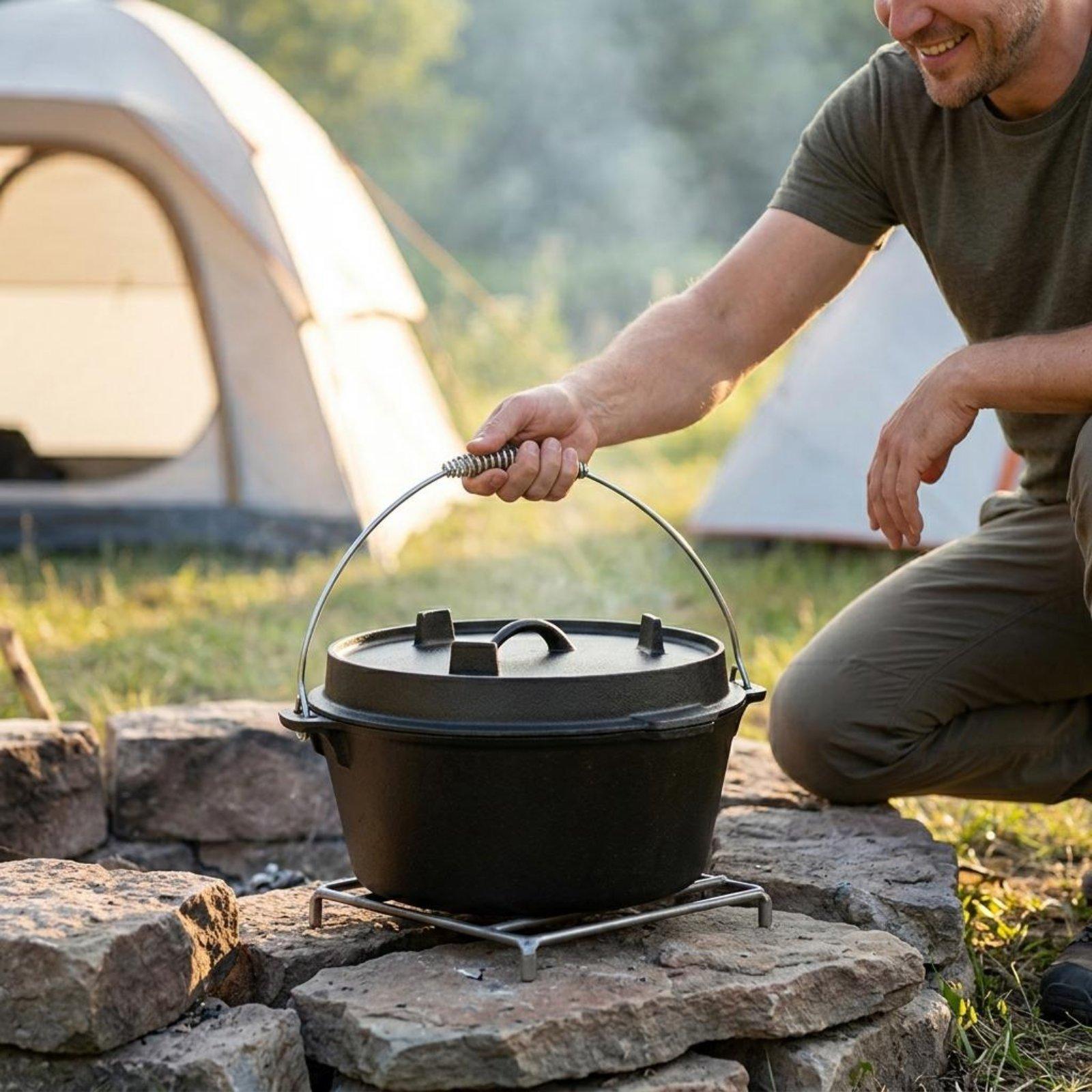 Camp Dutch Oven Cast - Buiten gietijzeren Nederlandse oven, ongecoate campingstoofpot,