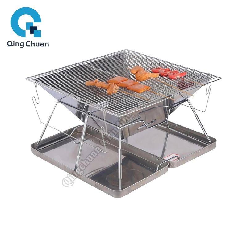 Campfire Cooking - Campinggrill Houtskoolfornuis Opvouwbare roestvrijstalen vuurplaatsgrill Backpacken