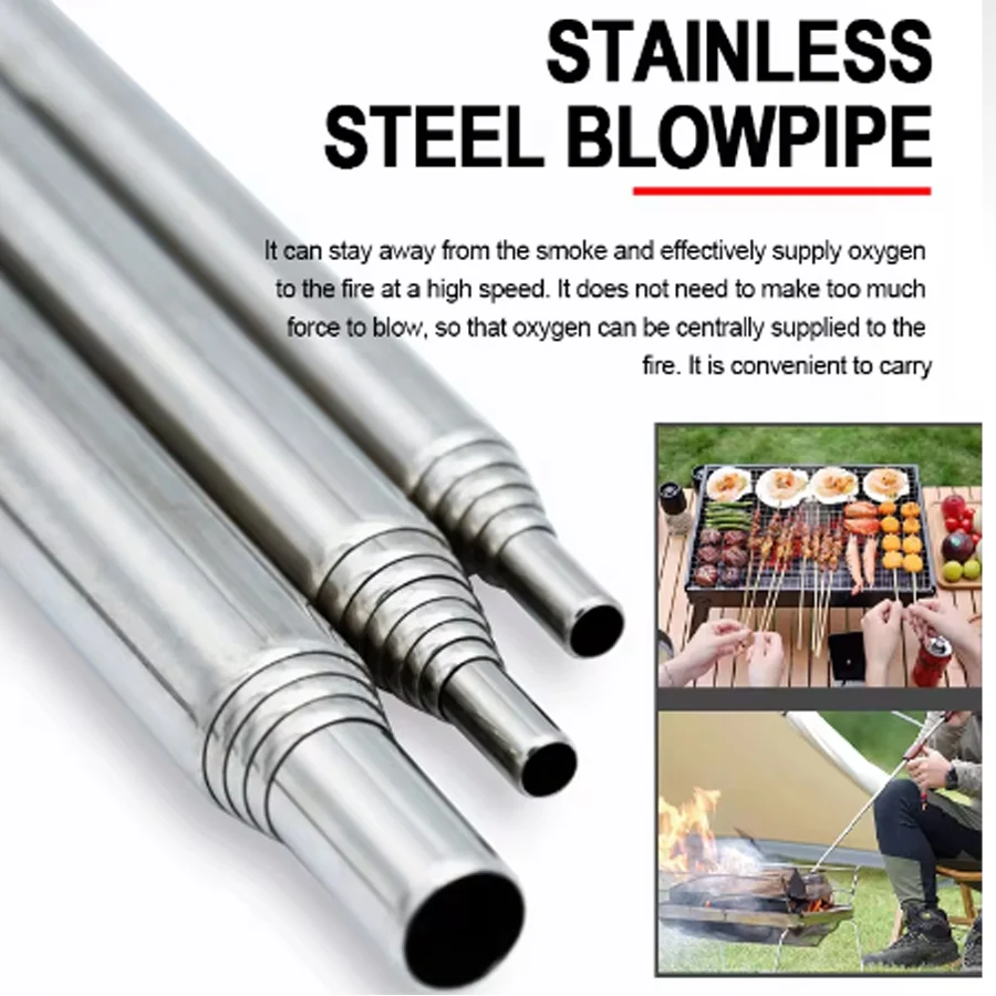 Campfire Cooking - Roestvrijstalen blaaspijp, opvouwbare blaasbalg, opvouwbare luchtblaasstok,