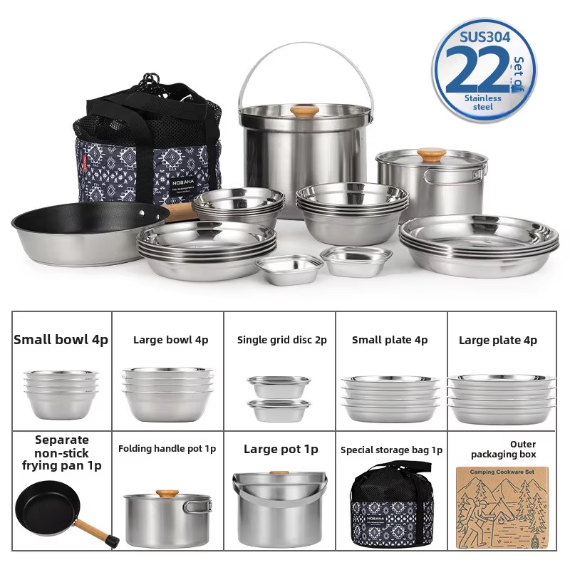 Camping Cooking Kitchen Set - NOBANA Nieuwste Outdoor Rvs Pot Set