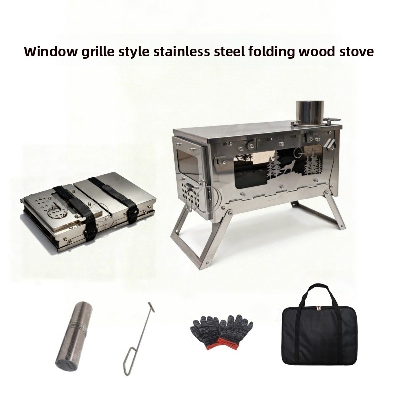 Campfire Cooking - Roestvrijstalen opvouwbare draagbare houtkachel BBQ-grill voor