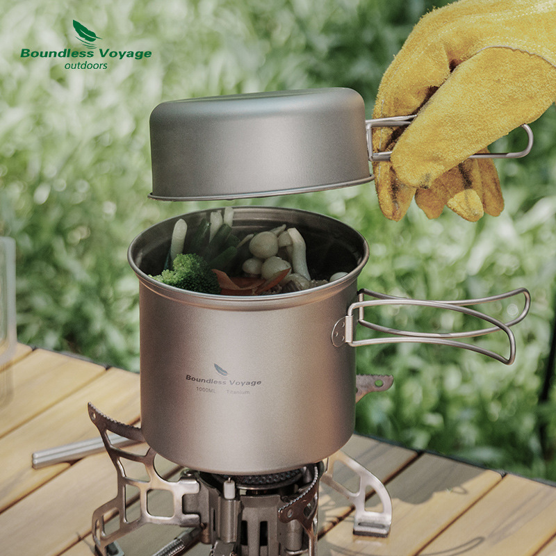 Camping Cooking Pot - Pure titanium opvouwbare kookpot + koekenpan