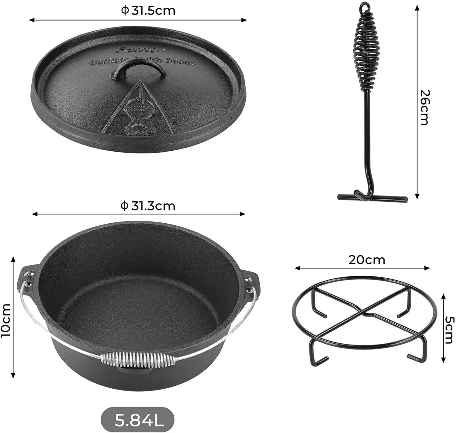 Femor Dutch Oven Gietijzer 5,8 - Camp Dutch Oven Cast recensie en prijs